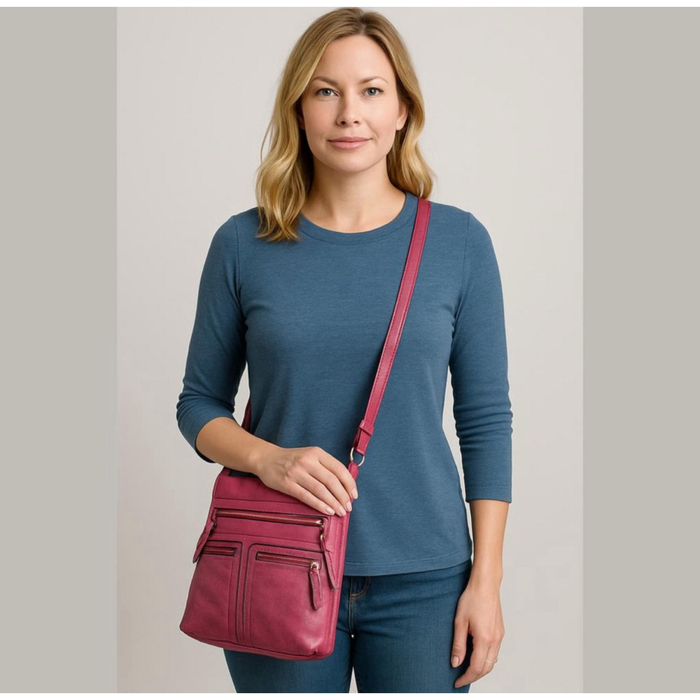 Pink Crossbody Bag with Multiple Zippers